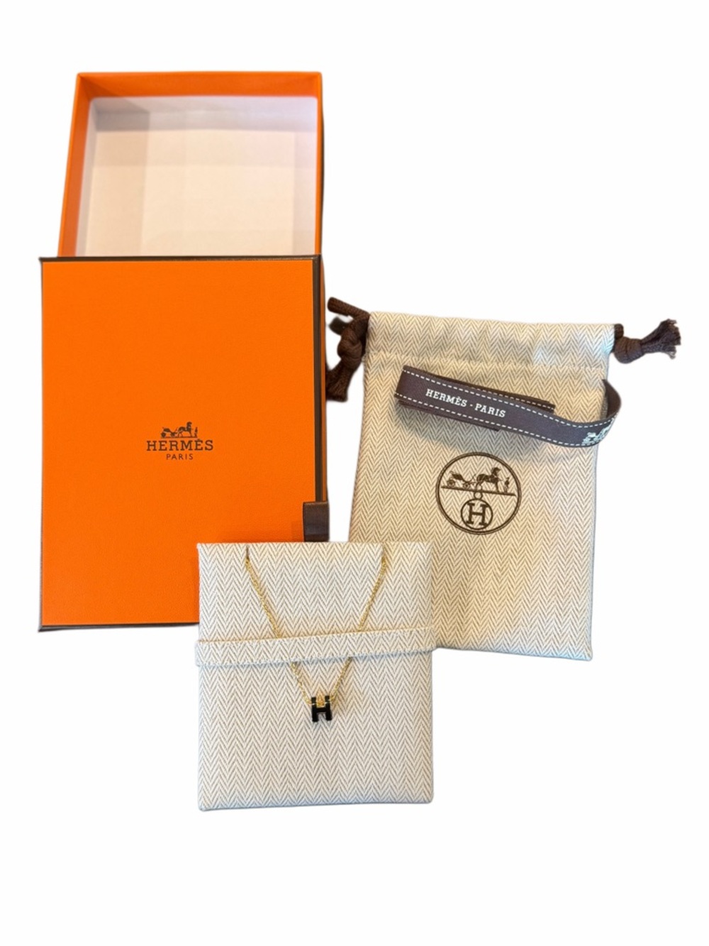 Hermes Pop H Pendant Chain Necklace Metal and Enamel Mini Black, Yellow Gold